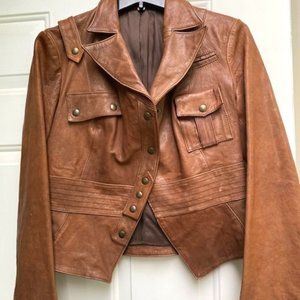 Dondup Brown Leather Moto Jacket